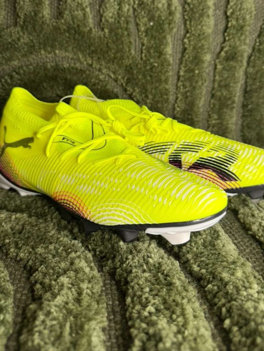 Puma Neon Yellow Athletic Shoes with Pink Logo